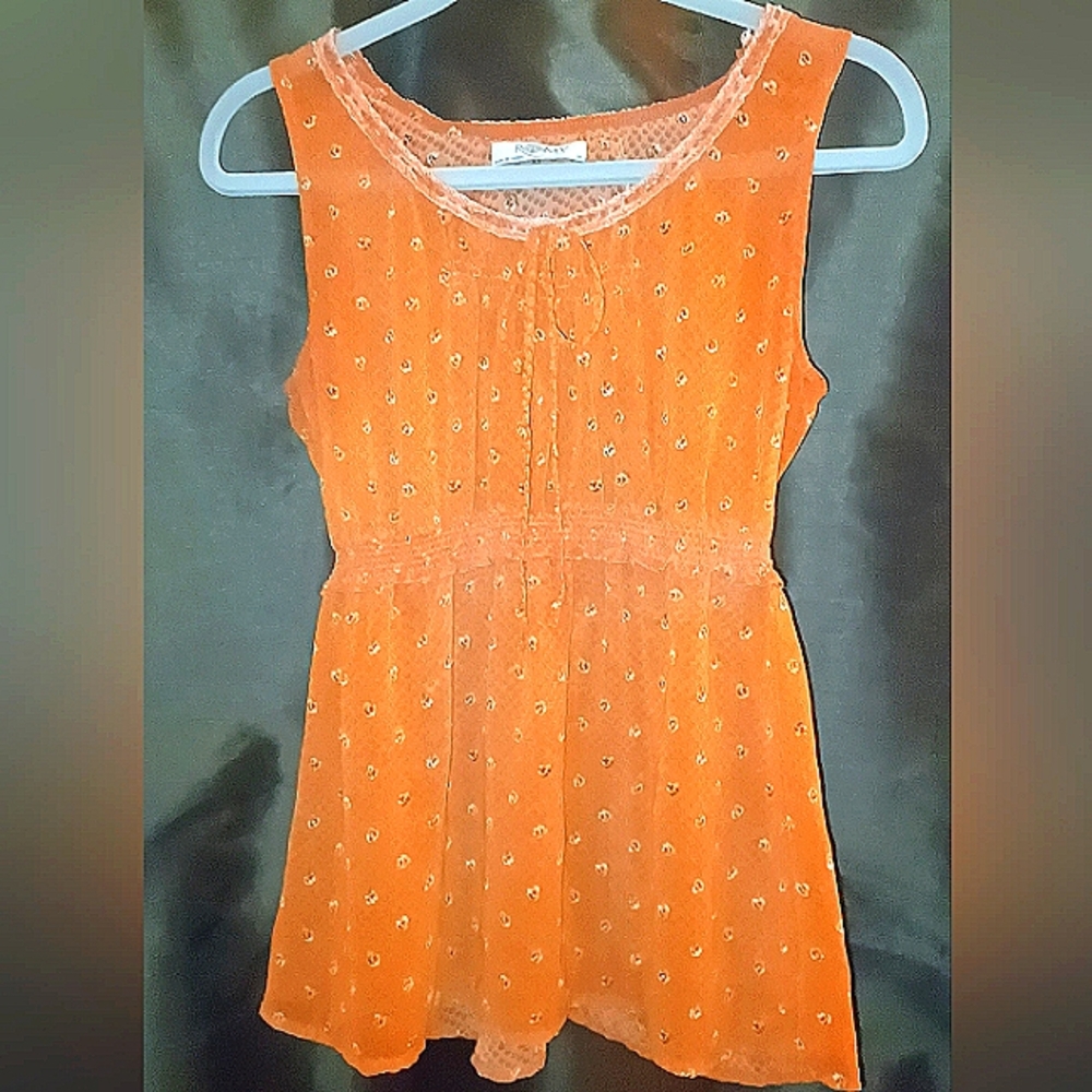 Sheer Orange Peasant Tank